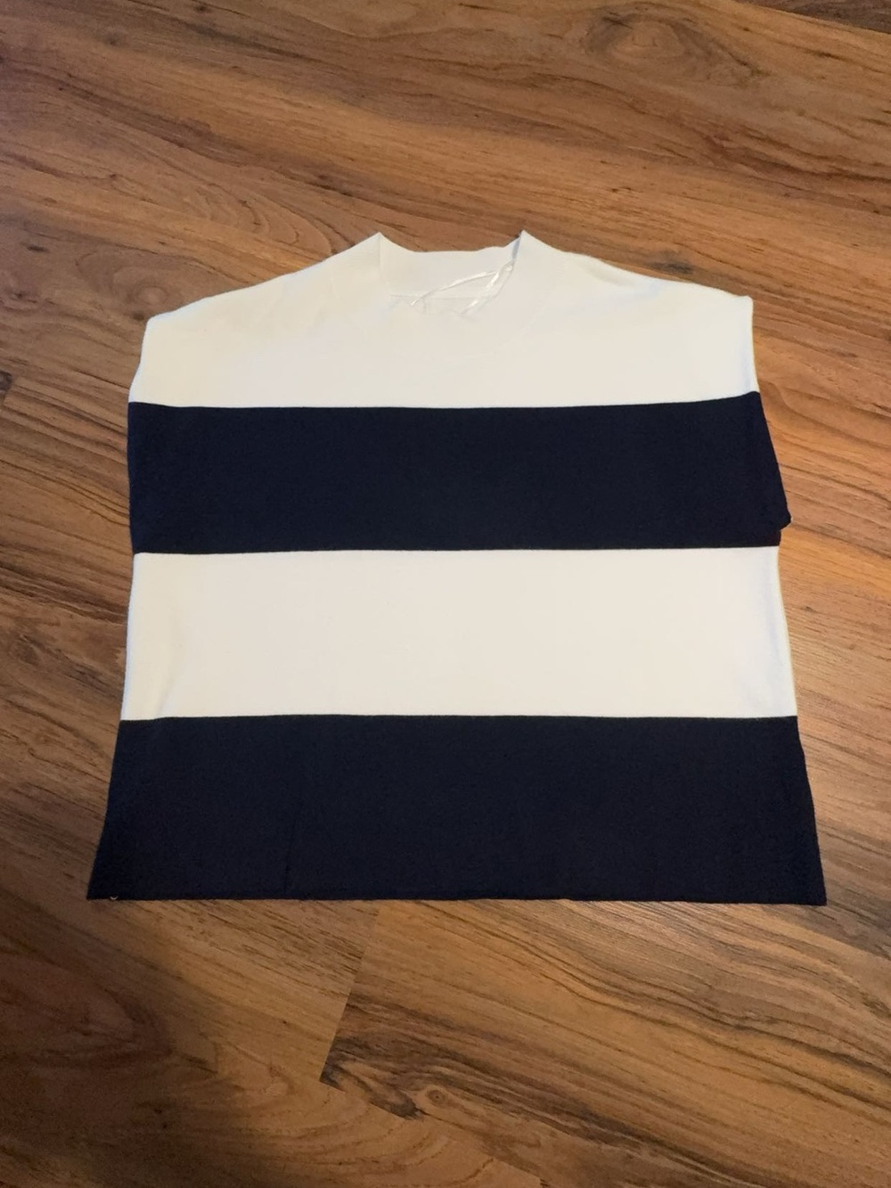 Women's Navy and White Striped Crewneck Sweater